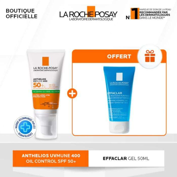 LA ROCHE POSAY OFFRE ANTHELIOS UVMUNE400 OIL CONTROL SPF 50 + GEL MOUSSANT 50ML OFFERT